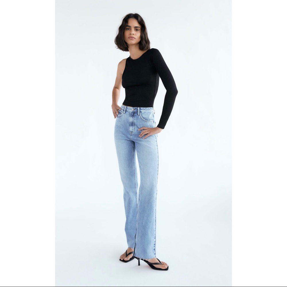 Zara High Rise Slim Full Length Split Hem Jeans